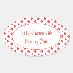 Pegatina Ovalada MINI HEARTS Oval "Hand Made" Pegatinas