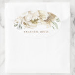 Pegatina Ovalada Minimalista color de agua floral de Peonio Blanco<br><div class="desc">minimalista diseño floral de color caoba blanco y moderno, es el lugar ideal para los huéspedes que deseen bañarse en una novia. Guau, sus damas de honor y amigos con las ideas perfectas de regalo de soltera. Las flores de bonito son bonitas, femeninas y modernas y son el regalo perfecto...</div>