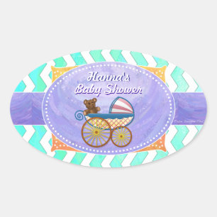 Pegatina Ovalada Mint Ice Blue Chevron Patteryn Baby