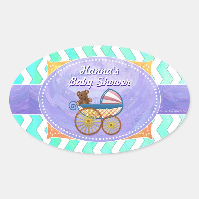 Pegatina Ovalada Mint Ice Blue Chevron Patteryn Baby (Anverso)