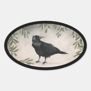 Pegatina Ovalada Mistletoe Crow