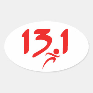 Pegatina Ovalada Mitad-maratón 13,1 del rojo
