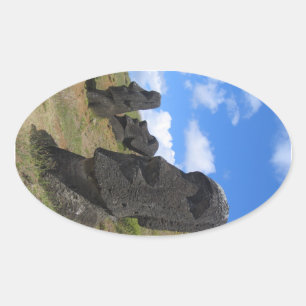 Pegatina Ovalada Moai en Rano Raraku, Isla de Pascua
