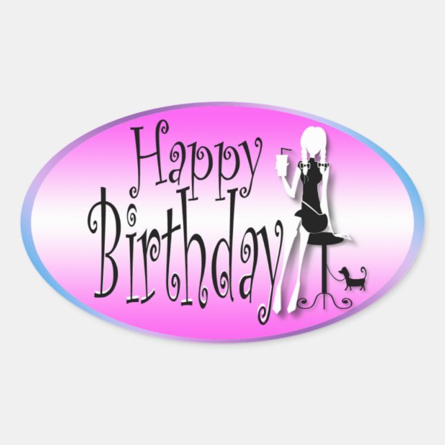 Pegatina Ovalada Moda de moda de chicas negros rosados (Anverso)