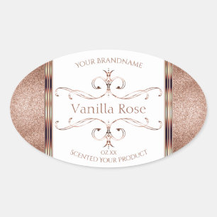 Pegatina Ovalada Moda Ornate Rosa Gold Purpurina Etiquetas de produ