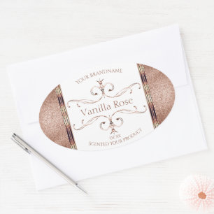 Pegatina Ovalada Moda Ornate Rosa Gold Purpurina Etiquetas de produ