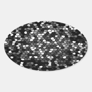 Pegatina Ovalada Modelo negro, gris y blanco del vitral del color