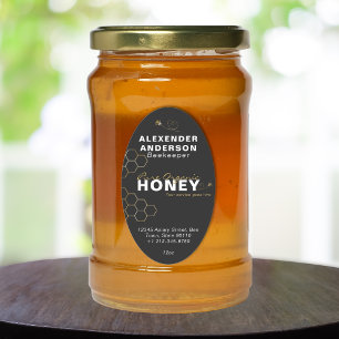 Pegatina Ovalada Moderna miel de abejas de oro negro