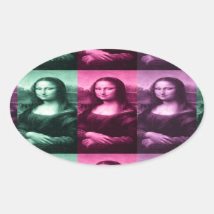 Pegatina Ovalada Mona Lisa Púrpura Rosa Verde