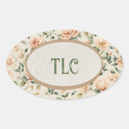 Pegatina Ovalada Monogram Sparkly Peach Peony Watercolor Floral