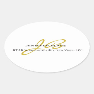 Pegatina Ovalada Monograma Color dorado blanco Plata Minimalista mo