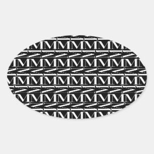 Pegatina Ovalada Monograma Letra inicial M, elegir color de fondo