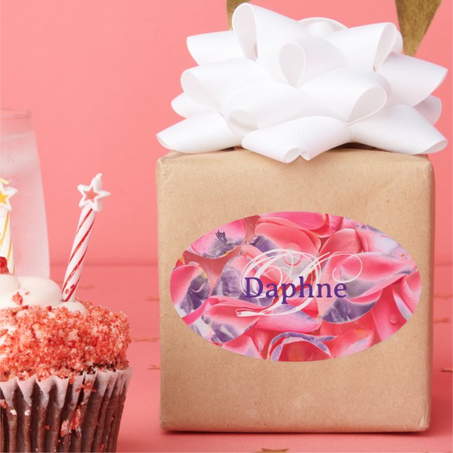 Pegatina Ovalada Monograma Nombre Modelo rosa elegante simple moder (Fiesta)