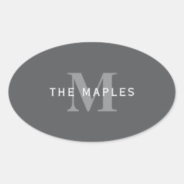 Pegatina Ovalada Monograma y nombre de color gris oscuro y moderno