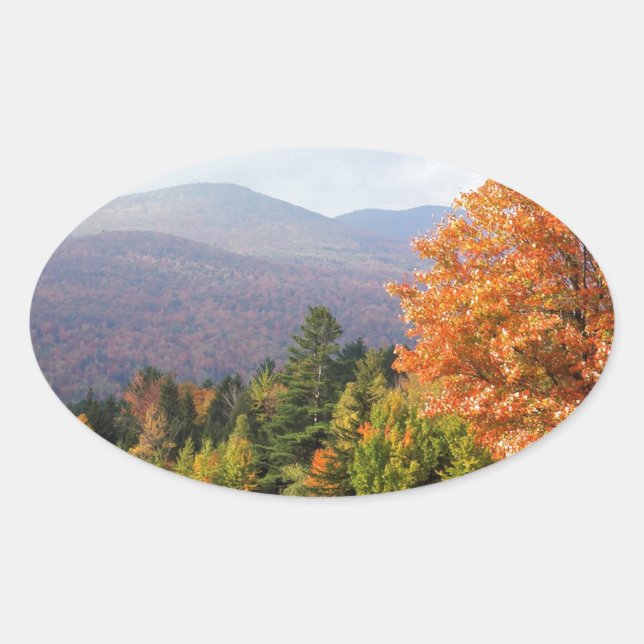 Pegatina Ovalada Montaña de otoño Mansfield Vermont (Anverso)
