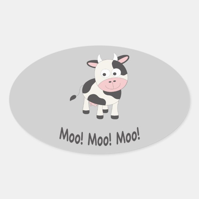Pegatina Ovalada Moo Moo Moo Cute Personalizado vaca (Anverso)