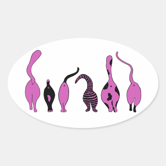 Pegatina Ovalada Morado de gatos (Anverso)