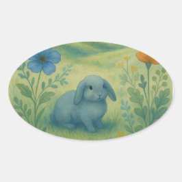 Pegatina Ovalada Morning Calm – Watercolor Meadow with Bagolo