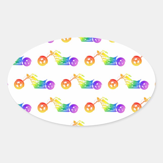 Pegatina Ovalada Mortocicleta arco iris (Anverso)