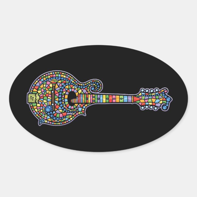 Pegatina Ovalada Mosaic Mandolin (Anverso)