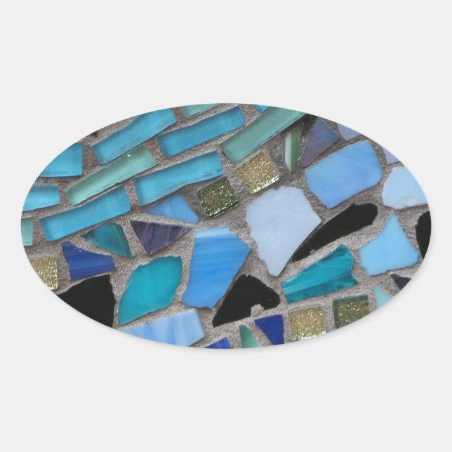 Pegatina Ovalada Mosaicos azules y verdes (Anverso)