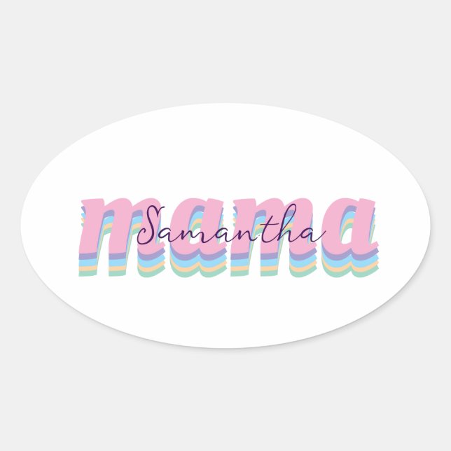 Pegatina Ovalada Mothers day custom kids name MAMA gift (Anverso)