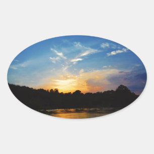 Pegatina Ovalada Mountain Lake Sunset