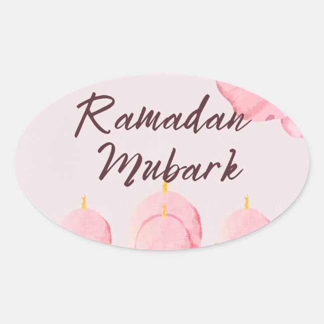 Pegatina Ovalada Mubarak de Ramadán rosa (Anverso)