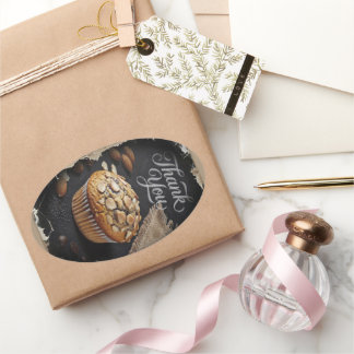 Pegatina Ovalada Muffin de Almendra y Amapola de Agradecimiento
