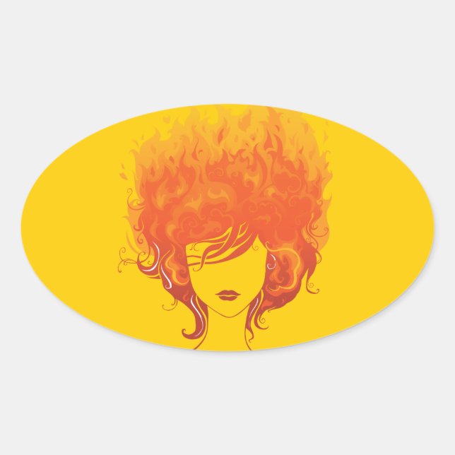 Pegatina Ovalada Mujer pelirroja, pelo rojo (Anverso)