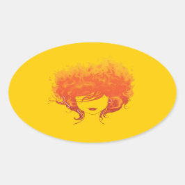 Pegatina Ovalada Mujer pelirroja, pelo rojo
