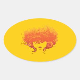 Pegatina Ovalada Mujer Redheaded, pelo del fuego rojo