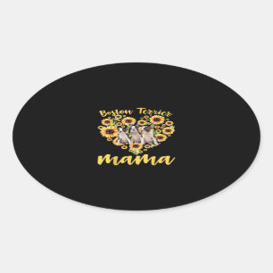 Pegatina Ovalada Mujeres girasoles Boston Terrier Mama Dog Lover
