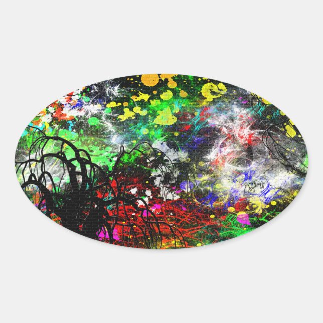 Pegatina Ovalada Muro de ladrillo del graffiti (Anverso)