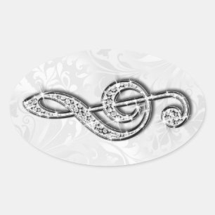 Pegatina Ovalada Música Nota Floral Damask Diamante Impreso