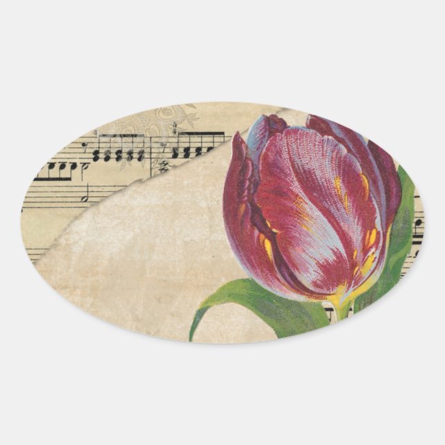 Pegatina Ovalada Música victoriana vintage Romance Tulips (Anverso)