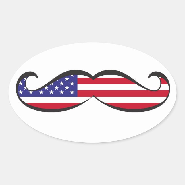 Pegatina Ovalada Mustache de la bandera de Estados Unidos (Anverso)