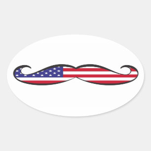 Pegatina Ovalada Mustache de la bandera de Estados Unidos