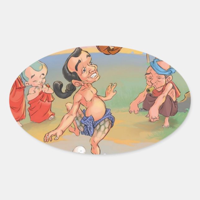 Pegatina Ovalada Myanmar Chinlone tradicional (Anverso)