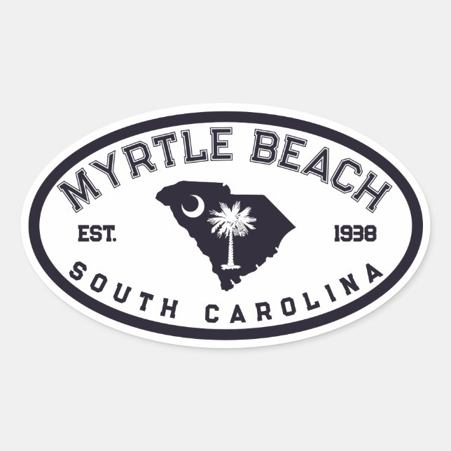 Pegatina Ovalada Myrtle Beach South Carolina Flag Map Souvenirs (Anverso)