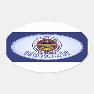 Pegatina Ovalada Nadador del rescate del guardacostas