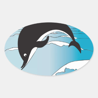 Pegatina Ovalada Nadar Con Delfines