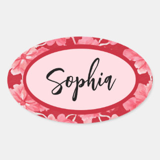 Pegatina Ovalada Name Sticker Personalized Pink Floral