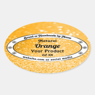 Pegatina Ovalada Naranja Luminoso Purpurina Esparkling Etiquetas de