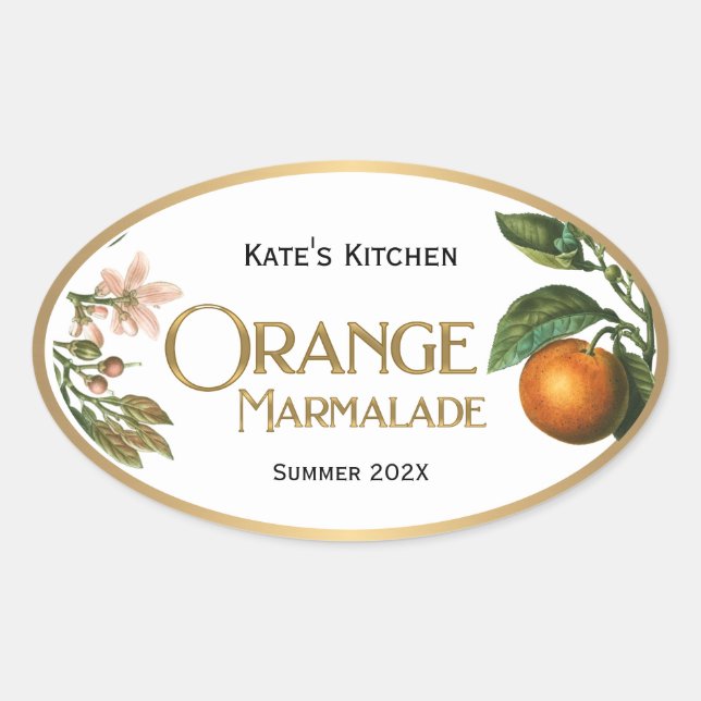 Pegatina Ovalada Naranja Marmalade Jelly Label Vintage (Anverso)