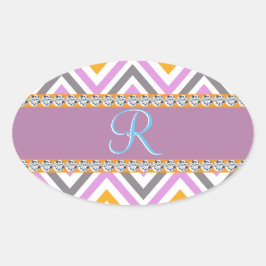 Pegatina Ovalada Naranja púrpura Diamond Chevron
