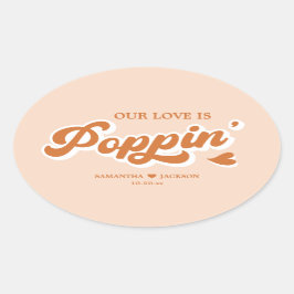 Pegatina Ovalada Naranja Retro 70 Favor de Boho Popcorn Wedding