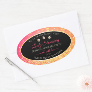 Pegatina Ovalada Naranja rosa Purpurina Etiquetas negras