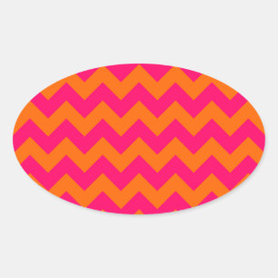 Pegatina Ovalada Naranja y Zigzag Rosa