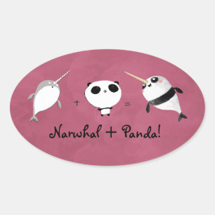 Pegatina Ovalada ¡Narwhal más Panda!